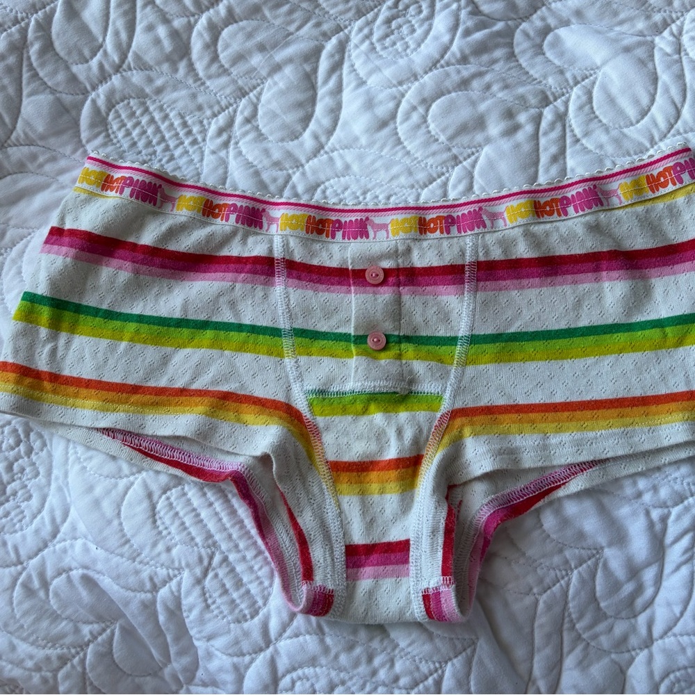 VTG Y2K Victoria Secret PINK 🌈 Rainbow Stripe Cheeky Boy Shorts Sleep Boxer XS - Picture 5 of 5